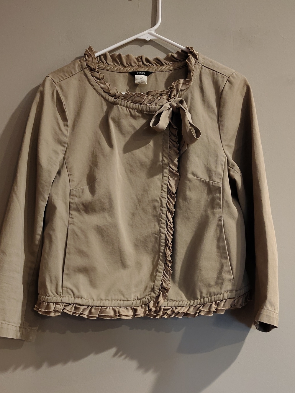 Vintage J. Crew Women's 12 Khaki Liana Wrap Cotton Cropped Blazer Jacket